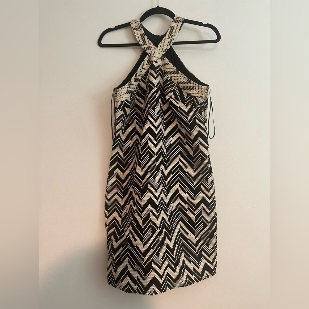 trina turk geometric dress black and cream size 2 NWT